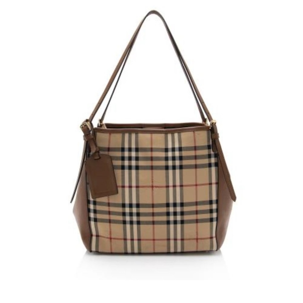 BURBERRY SMALL HORSEFERRY CHECK CANTERBURY TOTE (BROWN)